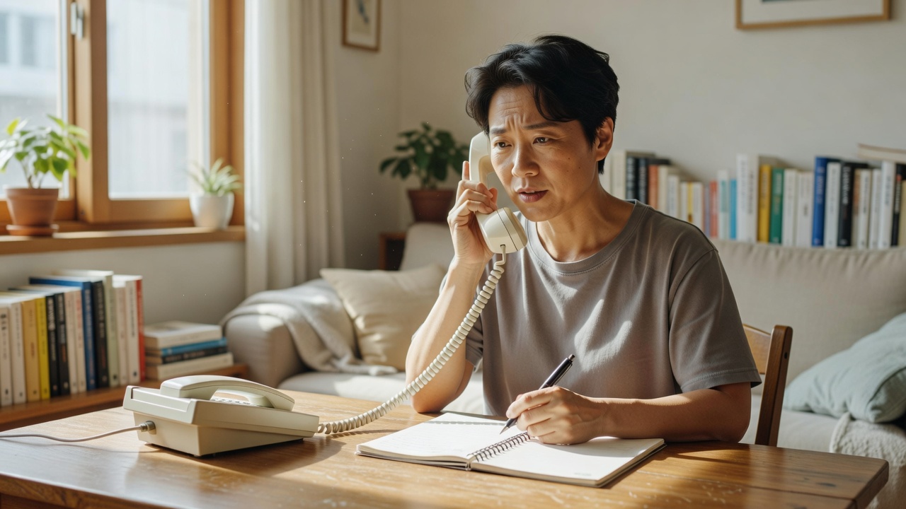 건강검진 예약을 전화로 신청하는 모습