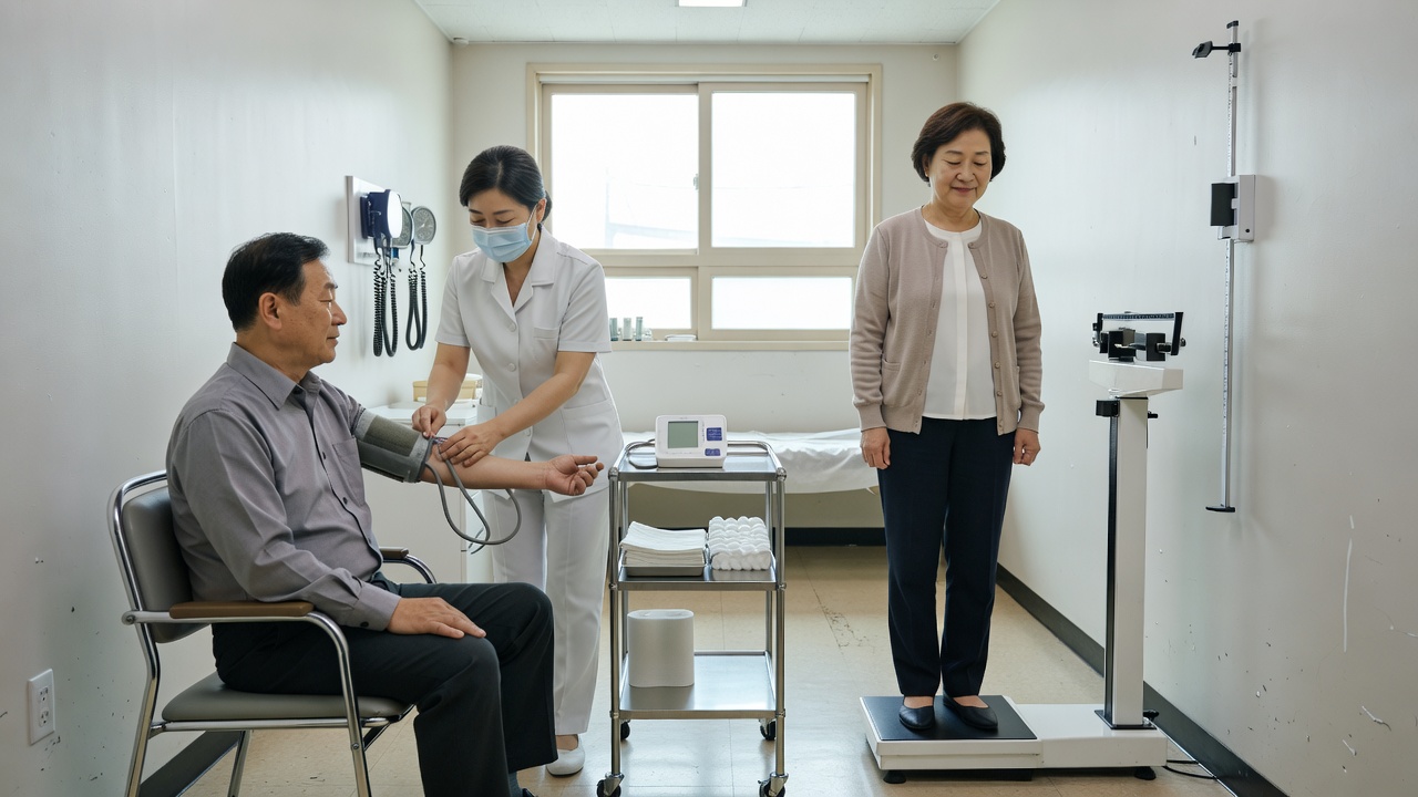건강검진 필수 항목 50대 대상자들이 받는 국가검진 장면